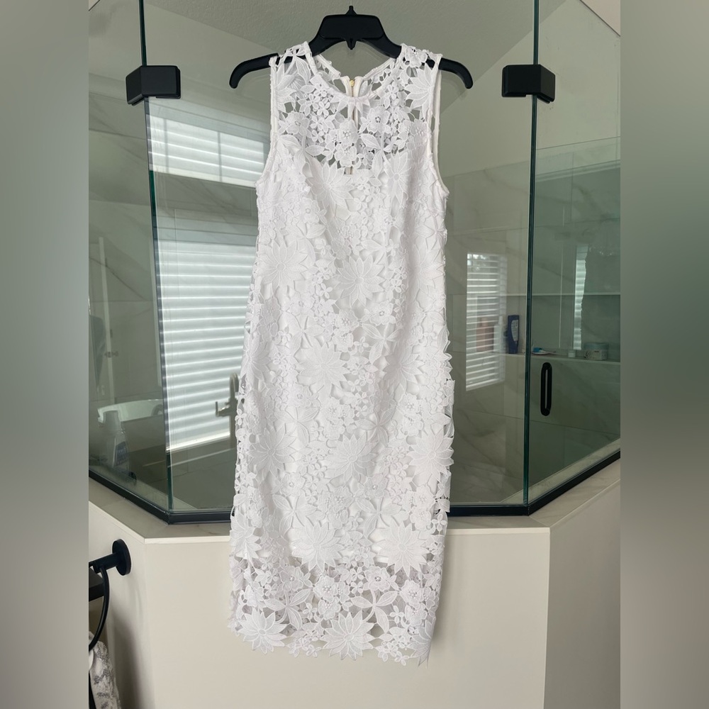 Calvin Klein White Floral Lace Midi Dress